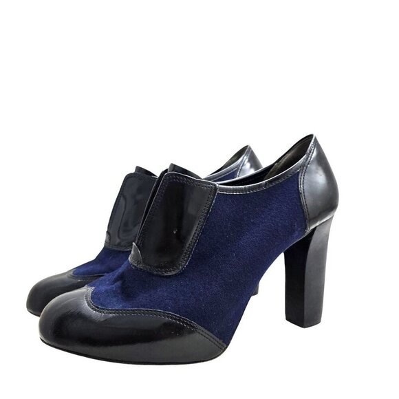 Tory Burch Ankle Wingtip Bootie Heels Navy Blue and Black - Picture 5 of 15